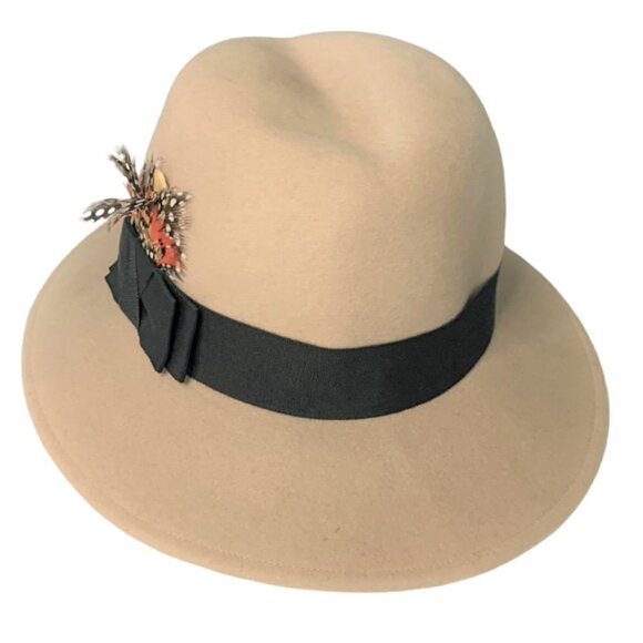 Adolfo Women's Fedora Tan with Feather - Picture 1 of 12
